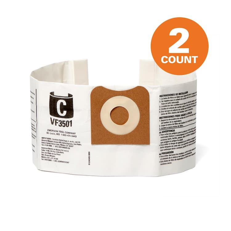 RIDGID Genuine VF3501 Wet Dry Vac Dry Pick-up Only Dust Bags for 3-4.5 Gallon and HD0600 RIDGID Shop Vacuums, Size C (2-Pack)