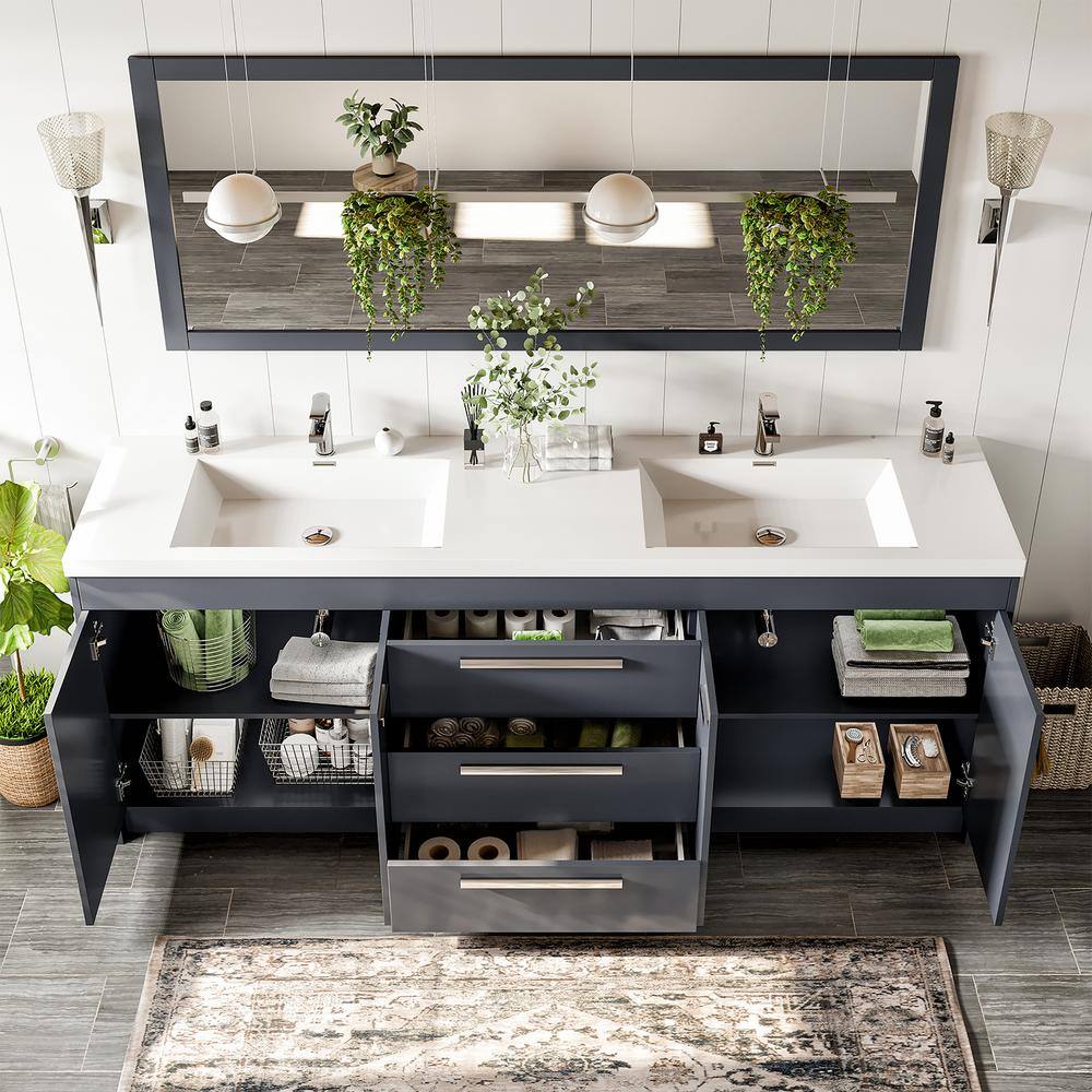 Eviva Lugano 84" Gray Modern Freestanding Double Sink Vanity with Acrylic Top