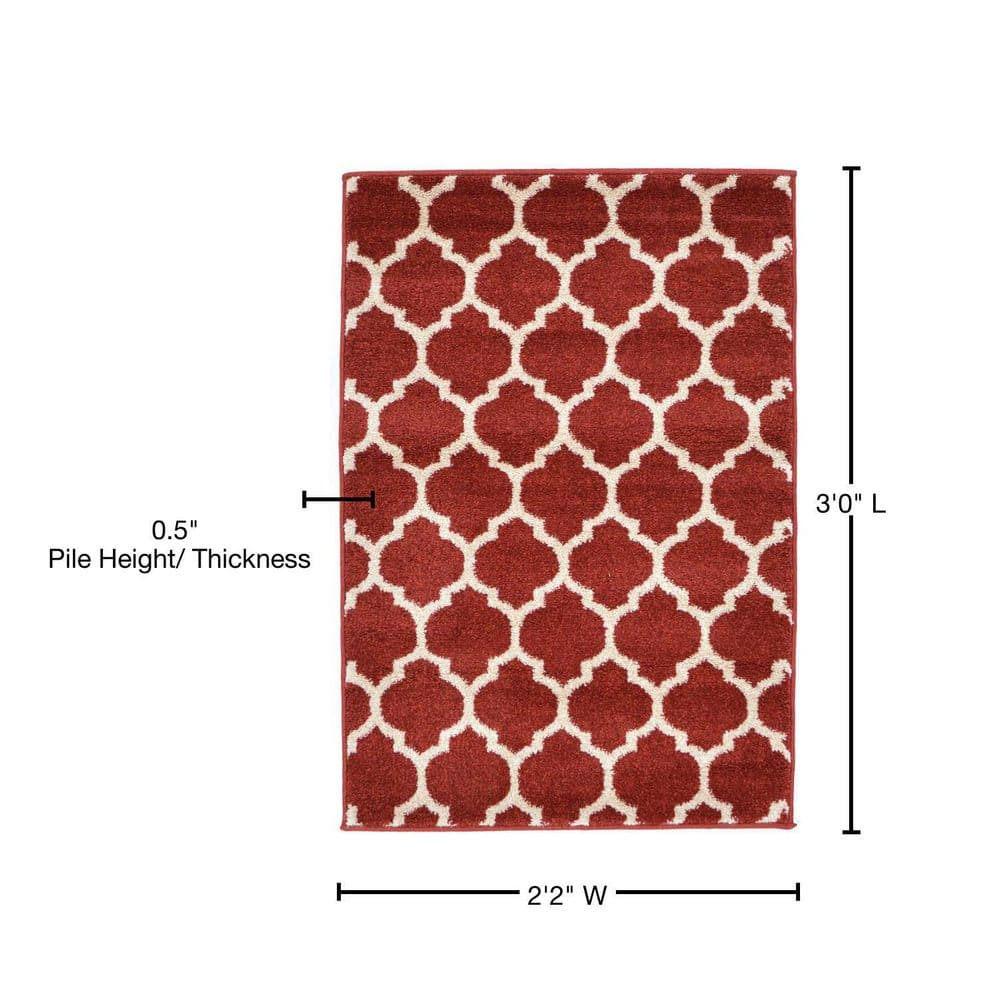 Rectangular Red Trellis Synthetic Indoor Area Rug