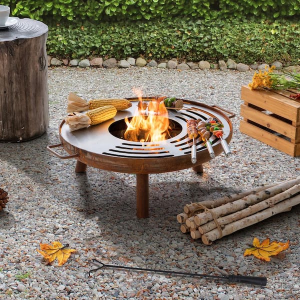 Sunjoy 28 in. Outdoor Fire Pit Steel Rustic Patio Wood Burning