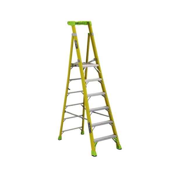 Louisville Ladder Cross Pinnacle 6 ft. Fiberglass Leaning Platform Step Ladder, 12.25 ft. Reach 375 lbs. Load Capacity, IAA