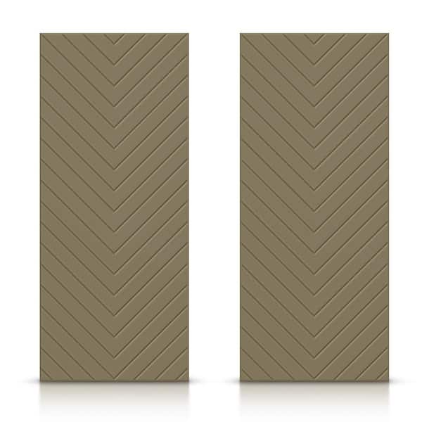 CALHOME 48 in. x 80 in. Hollow Core Olive Green Stained Composite MDF Interior Double Closet Sliding Doors