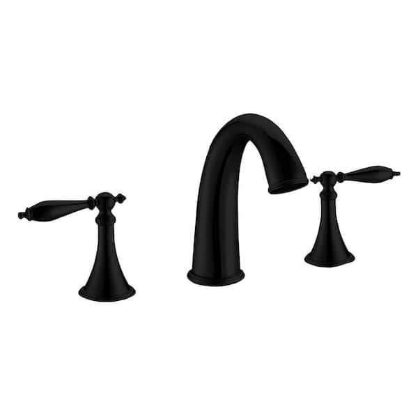 HOMLUX 8 in. Widespread 2-Handle Bathroom Faucet with Drain Assembly in Matte Black