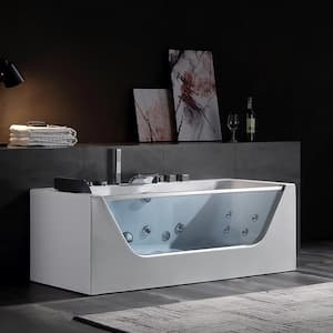59 in. Acrylic Center Drain Rectangular 3-Wall Alcove Whirlpool Bathtub in White