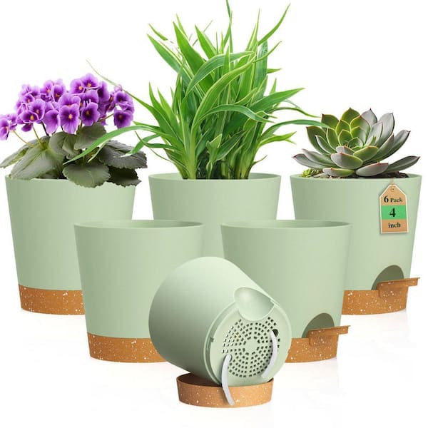 Unbranded 6 Pack 4 in. Green Brown Indoor Succulent Outdoor Artificial  Plant Self Watering Pots with Drainage Holes and Saucers SA1059B246