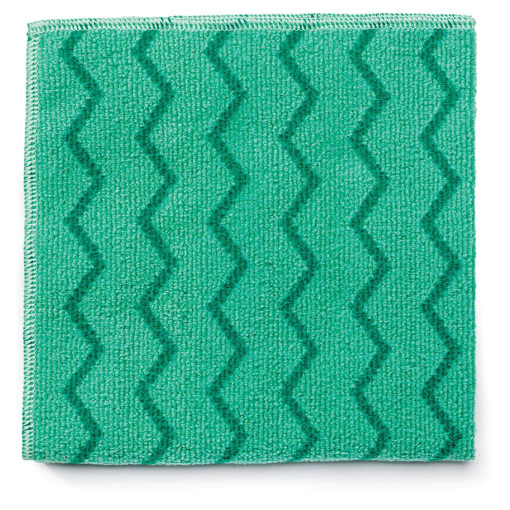 Rubbermaid Commercial Reusable Cleaning Cloths Microfiber 16 x 16 Green 12/Carton Q620