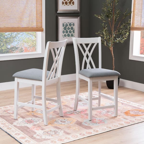 Linon Home Decor Peterson 24.5 in. White High Back Wood Counter Stool with Fabric Seat (Set of 2)