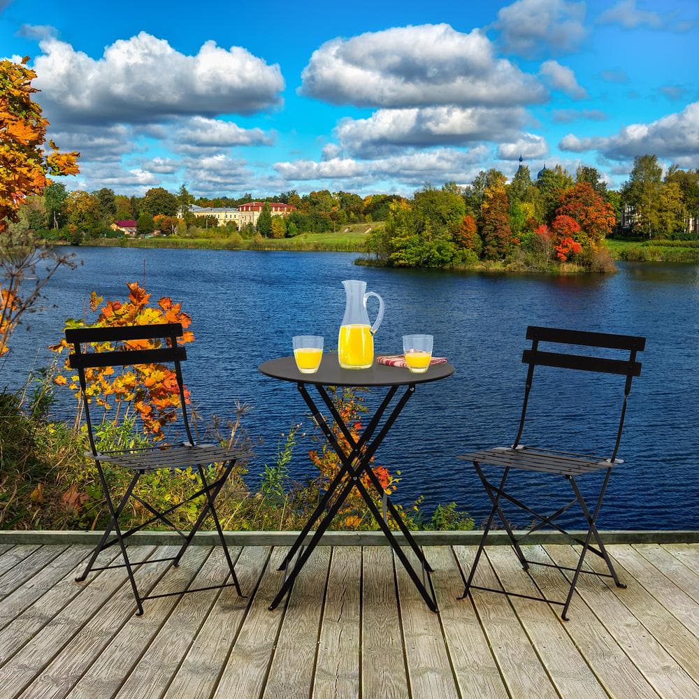 3-Piece Steel Outdoor Dining Chair Set, Outdoor Bistro Set, Folding Patio F