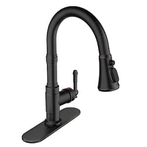 Single Handle Pull Down Sprayer Kitchen Faucet High Arc Spout with 360° Swivel in Oil Rubbed Bronze