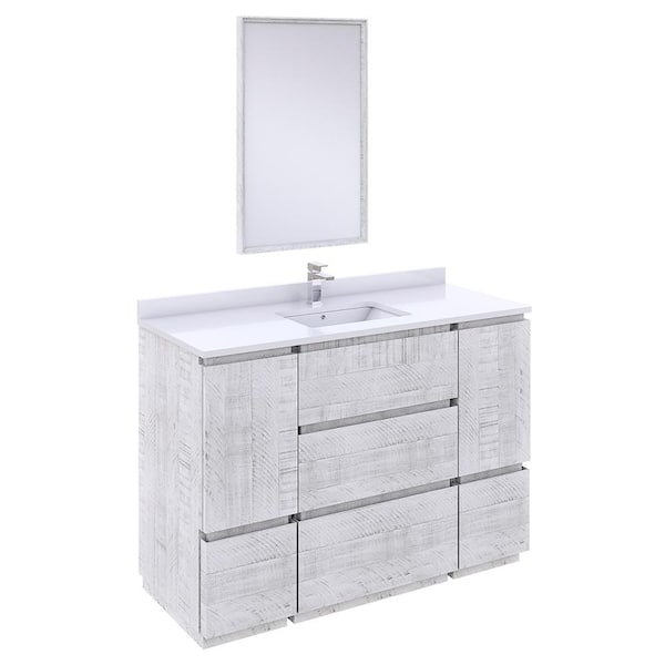 Fresca Formosa 48 in. W x 20 in. D x 35 in. H White Single Sink Bath Vanity in Rustic White with White Vanity Top and Mirror