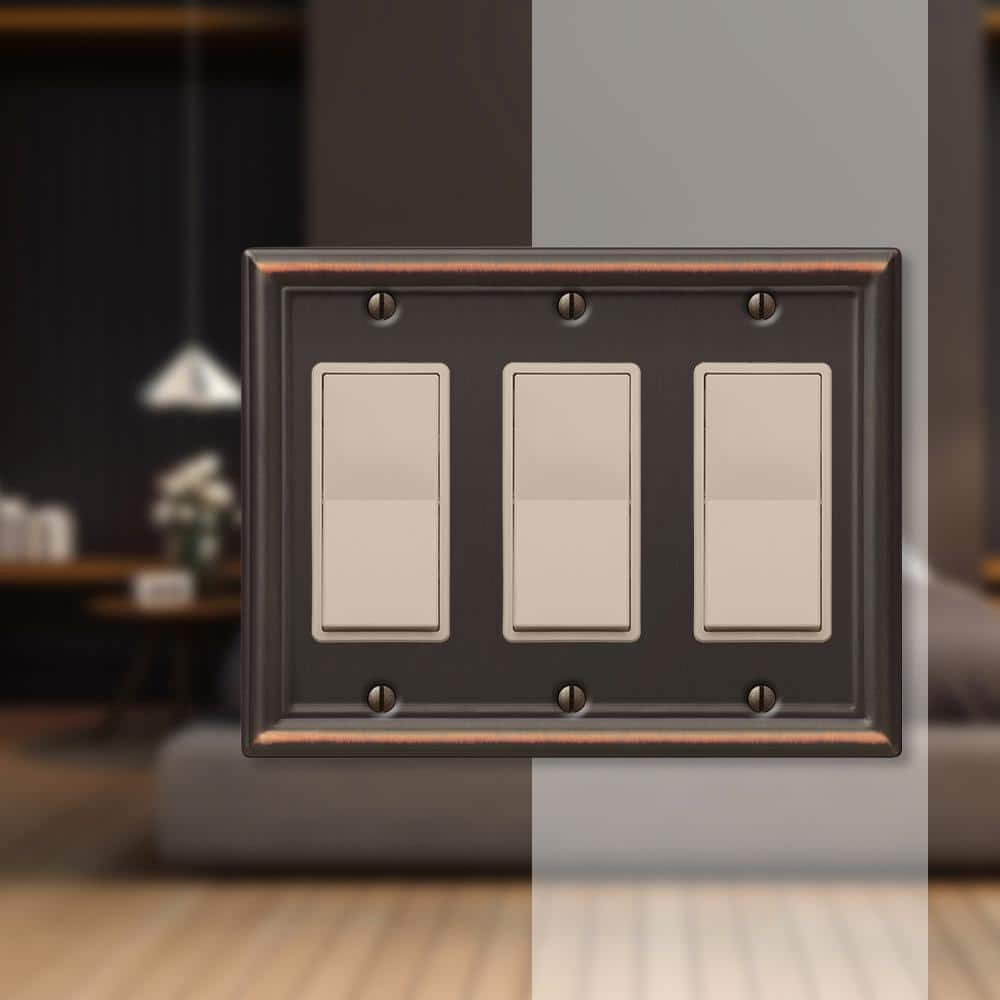 Aged Bronze Steel Triple Rocker Wallplate