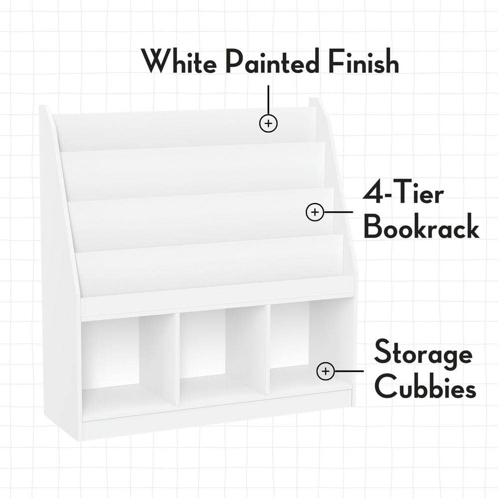 White Adjustable Kids Bookrack with Cubbies