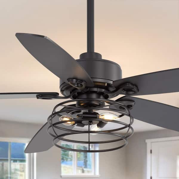 Farmhouse 52 in. 3-Light Indoor Black Downrod Standard Ceiling Fan with Enclosed Light Kit and Remote Control Included