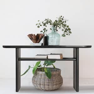 63 in. Black Rectangle Wood Console Table