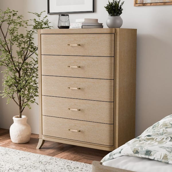 Ellington Modern Natural Oak 5-Drawer 40 in. Wide Chest of Drawers
