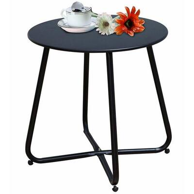 17.7 in Metal Round Outdoor Coffee Table in Black
