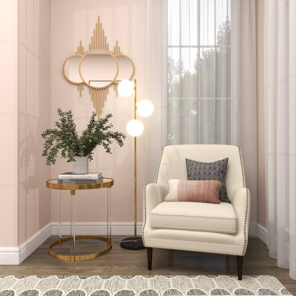 Elegant Sunburst Gold Wall Mirror with Triple Circle Fusion Design, 27" x 39"