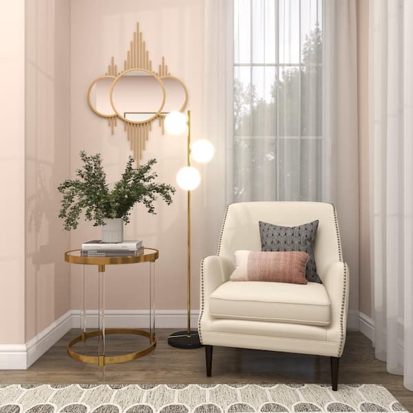 39 in. x 27 in. Round Framed Gold Wall Mirror
