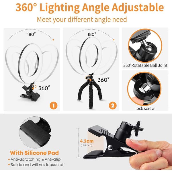 Evershop Anello Luce Da 5 Pollici Per Laptop, Webcam E Telefono – Luce LED Regolabile Per Selfie, Videochiamate, Trucco E Streaming, Con Supporto Flessibile E Attacco USB - 3