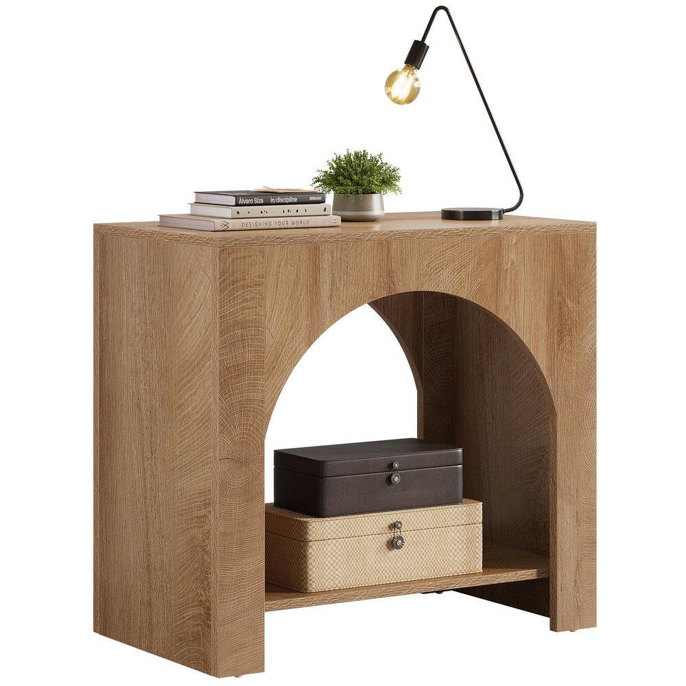 Kerlin 27.56 in. Brown Rectangular Wood End Table with 2 Storage Shelves - thumbnail 9