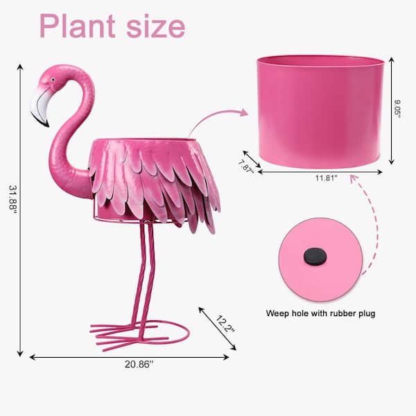 Augbeer Metal Standing Flamingo Plant Pots with Drain Hole for