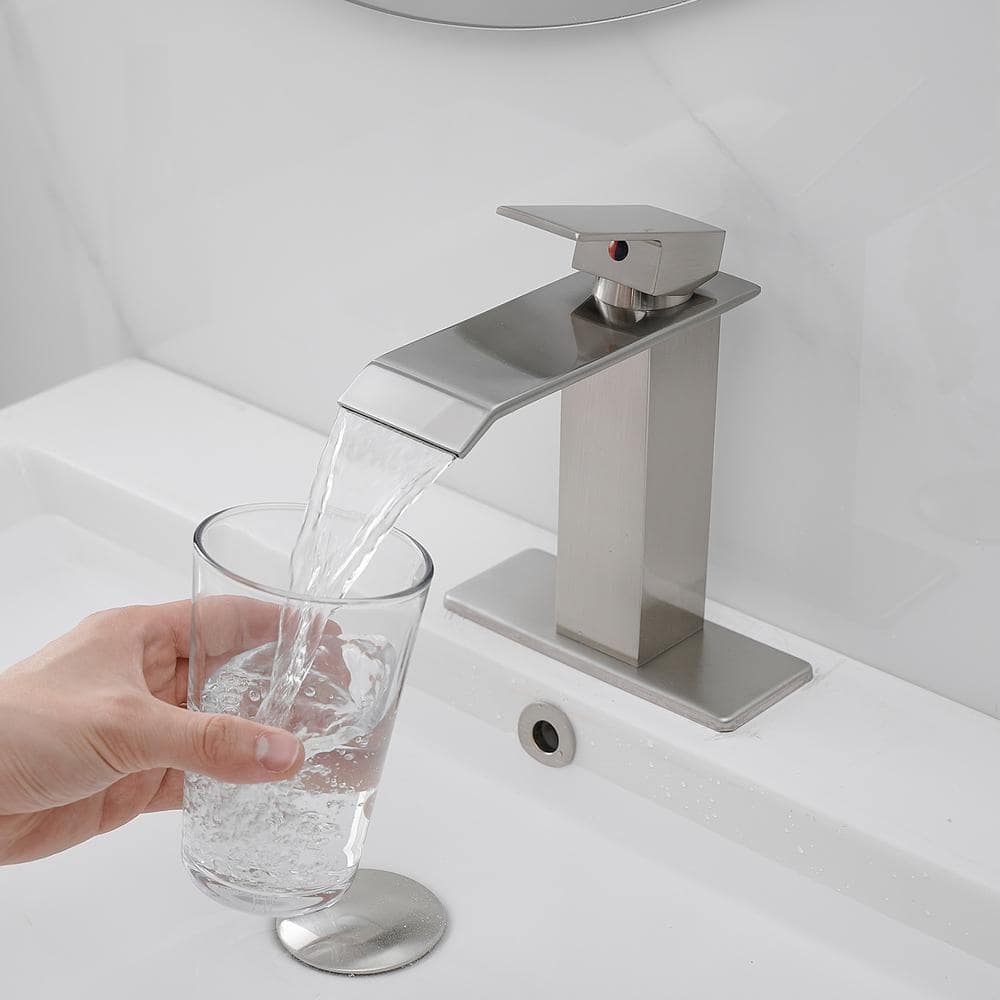 Brushed Nickel Single Handle Waterfall Bathroom Faucet