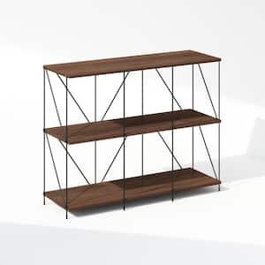 Wire 27.95 in. Tall Walnut Cove Wood 3-Shelf Metal Frame Bookcase