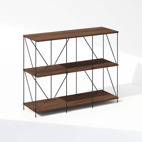 Furinno Wire 27.95 in. Tall Walnut Cove Wood 3-Shelf Metal Frame 