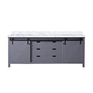 Marsyas 84 in W x 22 in D Dark Grey Double Bath Vanity and Carrara Marble Countertop