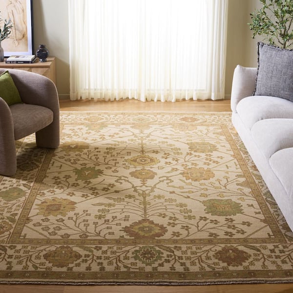 Oushak 10 ft. x 14 ft. Ivory Ornate Floral Area Rug