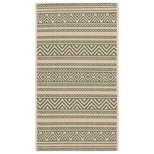 Courtyard Beige/Dark Green 2 ft. x 4 ft. Tribal Striped Indoor/Outdoor Area Rug