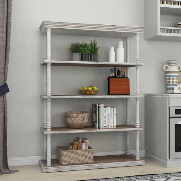 Litton Lane 5-Shelves Wood Stationary Brown Shelving Unit