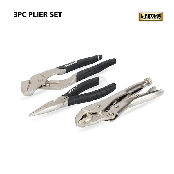 3-Piece Pliers Set (Curved Jaw Locking, Long Nose Pliers, Groove Joint Pliers）