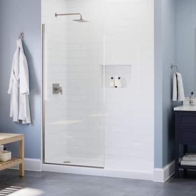 Amal 34 in W x 72 in. H Frameless Fixed Shower Door Screen in Nickel with Clear Glass