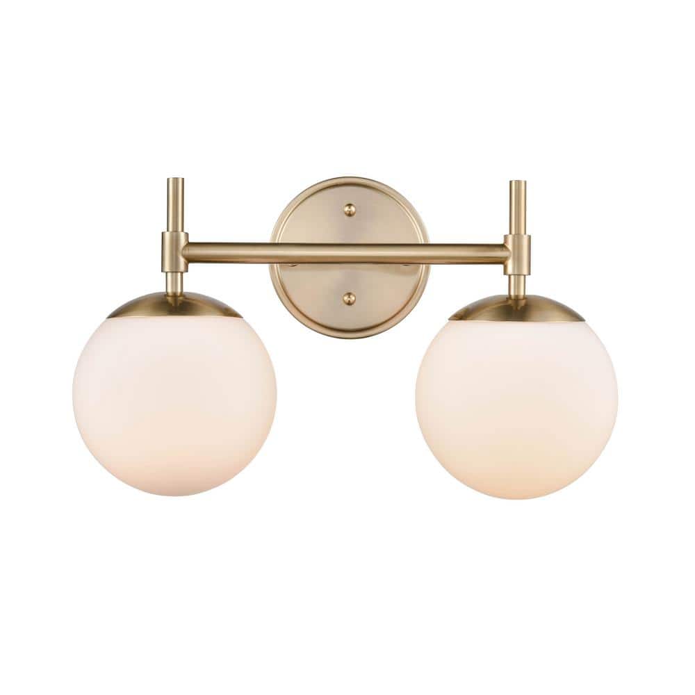 15.5" Modern Gold Dimmable Vanity Light with Opal Glass Shades