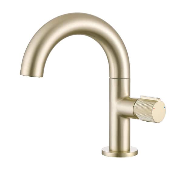 Single Handle Single Hole Bathroom Faucet with 360° Swivel in Brushed Gold