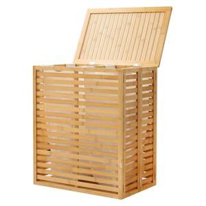 Country Style Bamboo Laundry Basket with Lid, Dirty Clothes Sorter Organizer Hamper