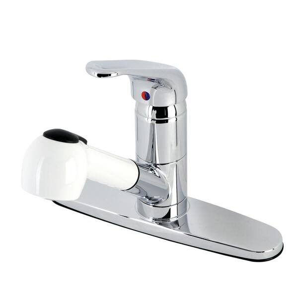 Kingston Brass Concord Black and Chrome 1-Handle Deck-Mount Pull-Out Handle Kitchen Faucet (Deck Plate Included) Kingston Brass Concord Black and Chrome 1-Handle Deck-Mount Pull-Out Handle Kitchen Faucet (Deck Plate Included)