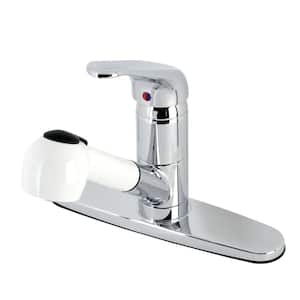 Single-Handle Deck Mount Pull Out Sprayer Kitchen Faucet with Deck Plate Included in Polished Chrome/White