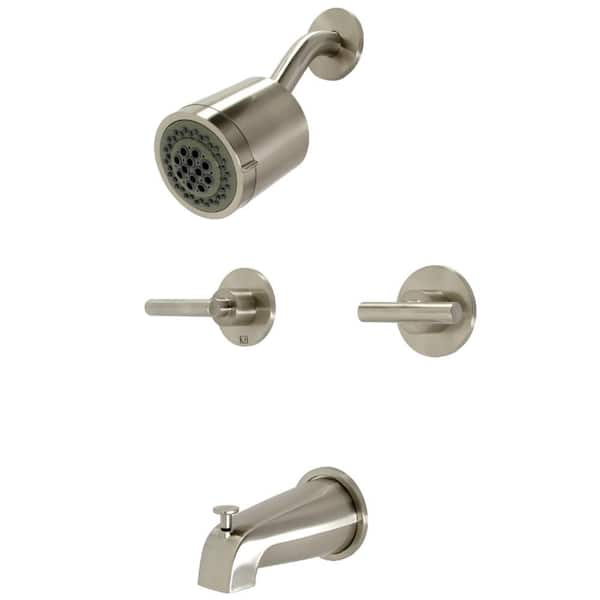 Kingston Brass Manhattan Double Handle 2-Spray Tub and Shower Faucet 2 GPM with Corrosion Resistant in. Brushed Nickel