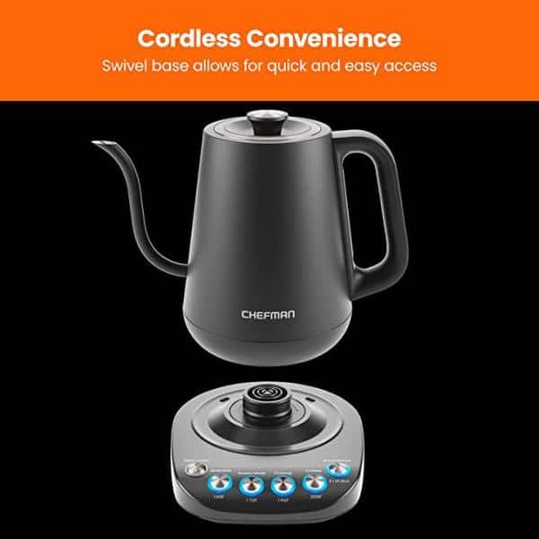 Chefman Black 0.8L Gooseneck Electric Kettle with Temperature Control