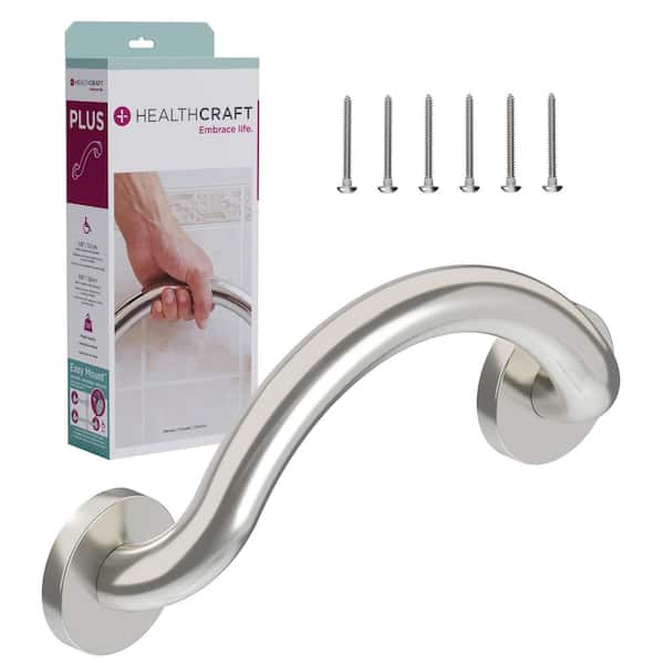 HEALTHCRAFT Plus, 14 in. Concealed Screw Grab Bar Crescent Ring, Decorative Grab Bar ADA Compliant in Brushed Stainless