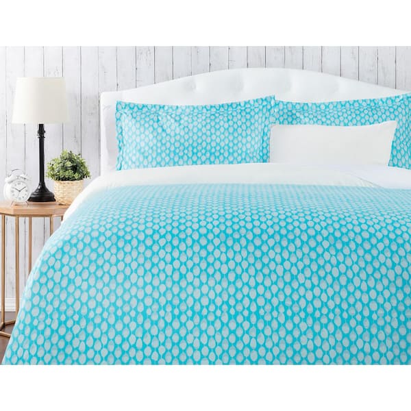 CHANASYA Chanasya Blue Aqua Abstract Microfiber Reversible Duvet Cover Set, King Size