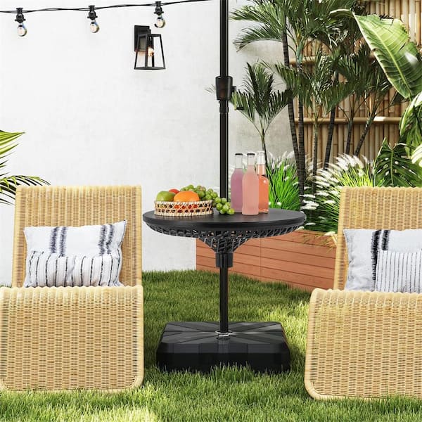 23 in. Black Round Plastic Patio Picnic Table Tray Outdoor Adjustable Umbrella Table