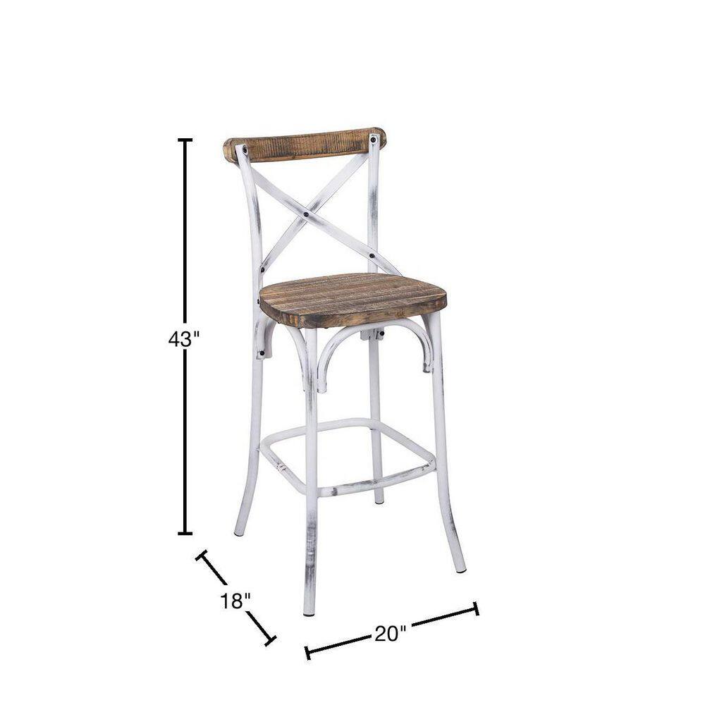 Antique White & Oak Rustic Metal-Accented Bar Chair