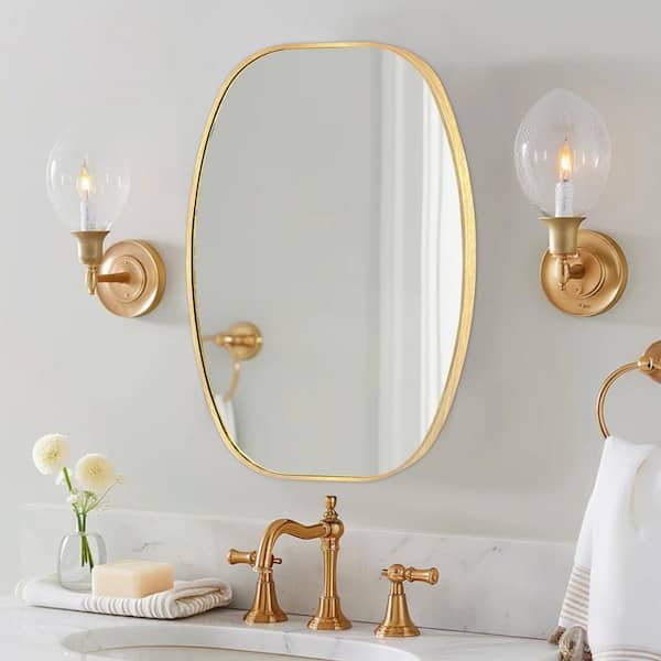 24 in. W x 36 in. H Modern Oval Aluminum Frame Gold Wall Mirror (Screws Included)
