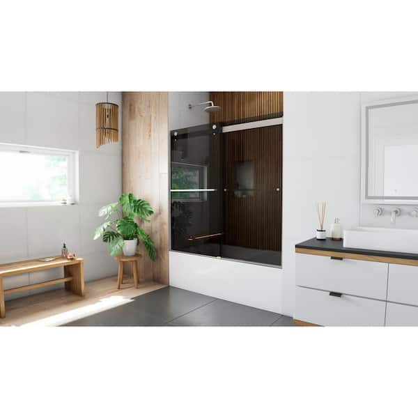 Sapphire 56 in. 60 in. W x 60 in. H Sliding Semi Frameless Tub Door in Matte Black with Tinted Glass