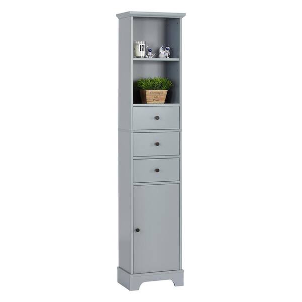 Siavonce Modern Gray Freestanding 2-Drawer Linen Cabinet with Open Shelf