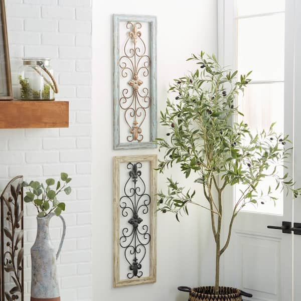 Litton Lane Wood Multi Colored Arabesque Scroll Wall Decor (Set of 2)