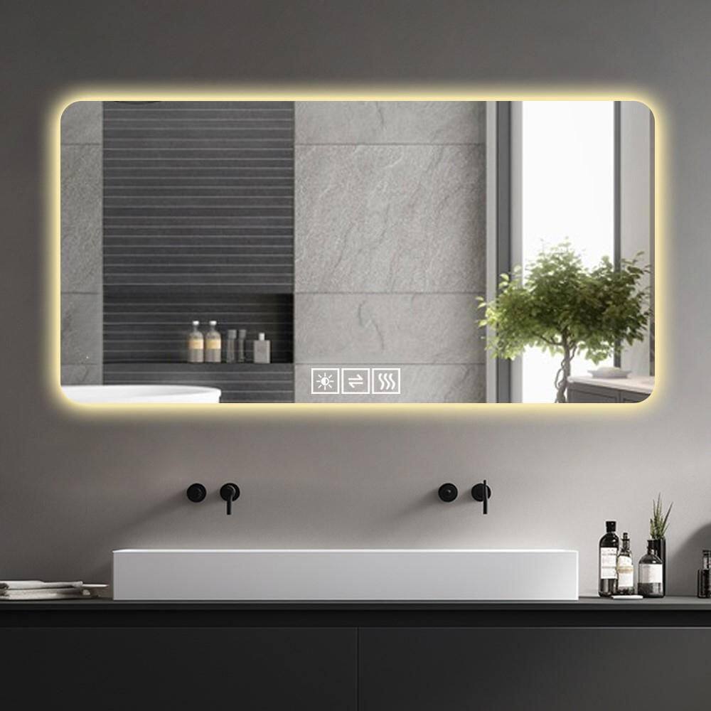 59.1 in. W x 27.5 in. H Rectangle Silver Metal Framed LED Bathroom Mirror, 3-Color Dimmable 1-Touch Demist Mirror price history on PriceWatchPro